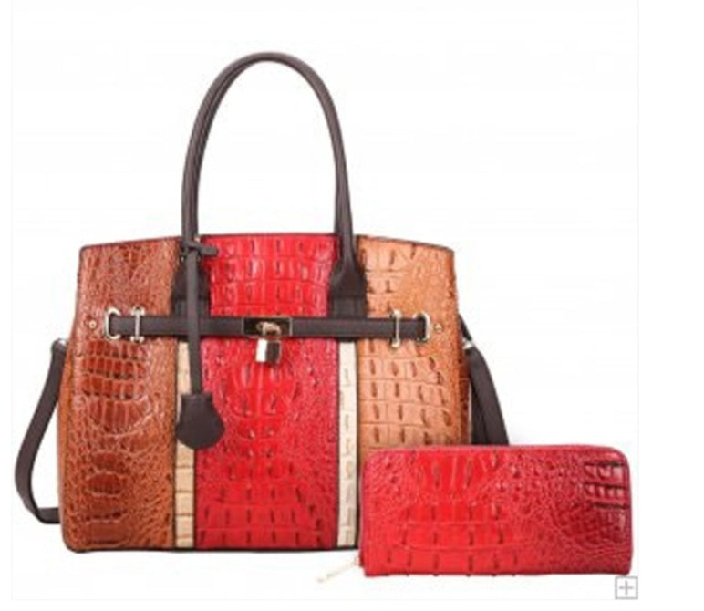 2 IN 1Alligator Croc Satchel Set With Wallet