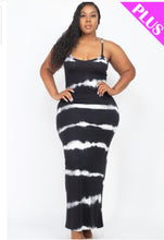 Load image into Gallery viewer, Plus Stripe Tie-Dye Printed Maxi Dress (black &amp; white only)
